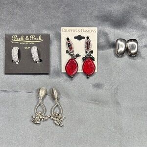 Assorted Earrings Set with Red and Silver Tones